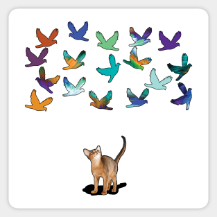 Cat Among The Birds Sticker